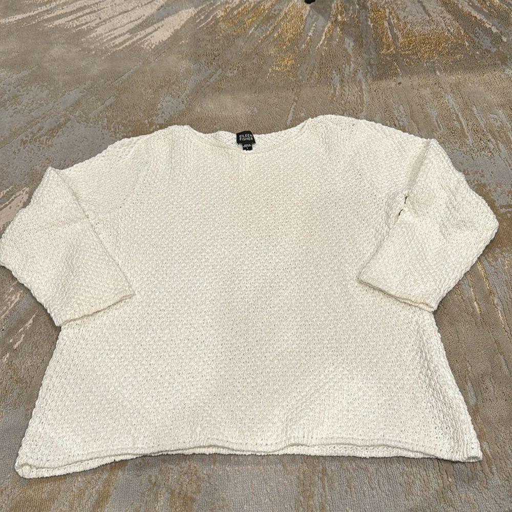 Eileen Fisher loose knit white sweater size L made in Hong Kong EUC (A)